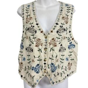 Summit Hill Womens Embroidered Vintage Floral Vest Ivory Womens 90ss sz M
